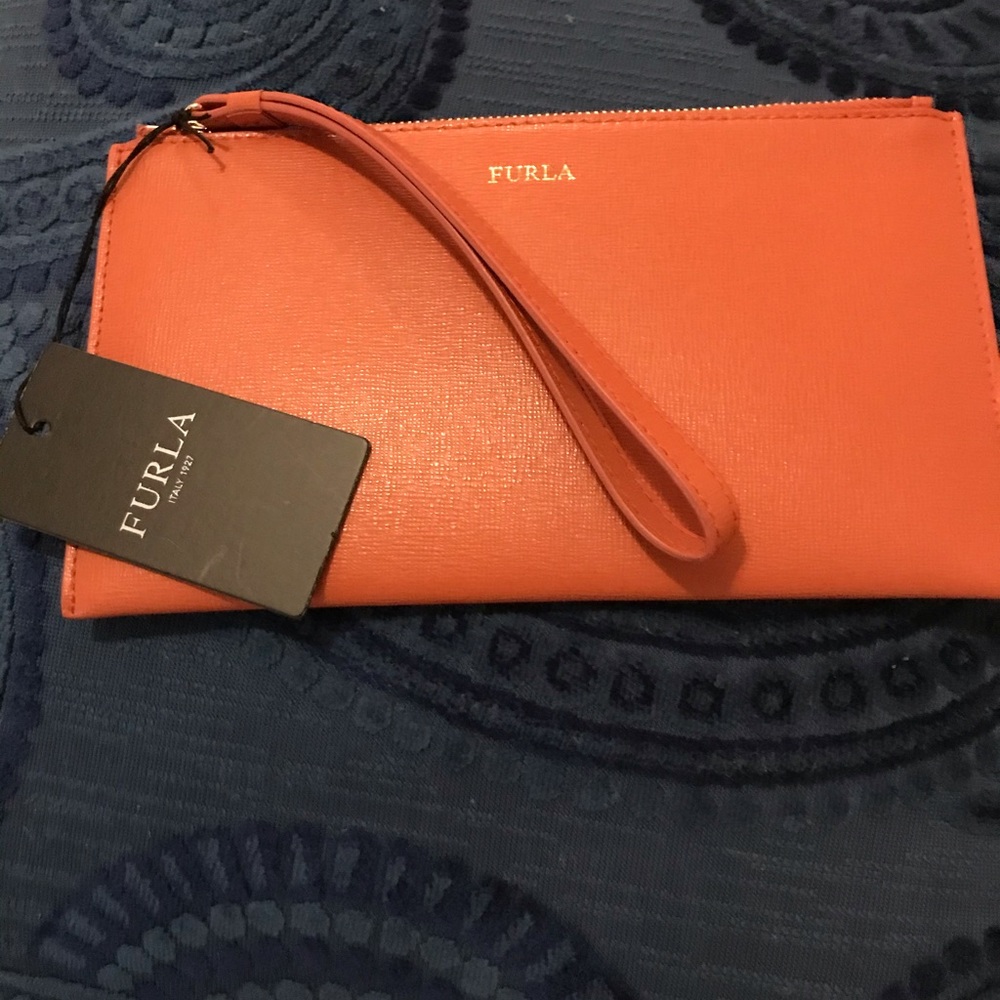 Furla Saddle Brown Envelope Wristlet